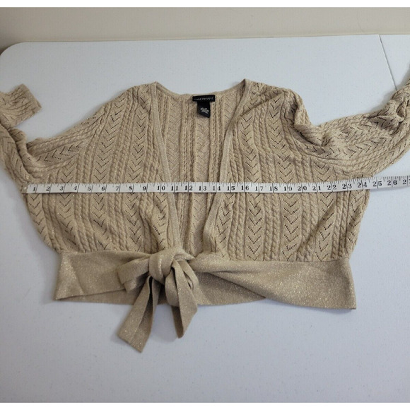 Lane Bryant Tan Metallic Shimmer Tie Front Cardigan Sweater Women's Size 22/24 - Picture 5 of 10